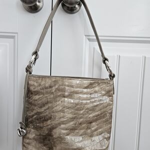 Brightin Elegant Crocodile-Embossed Tan Shoulder Bag